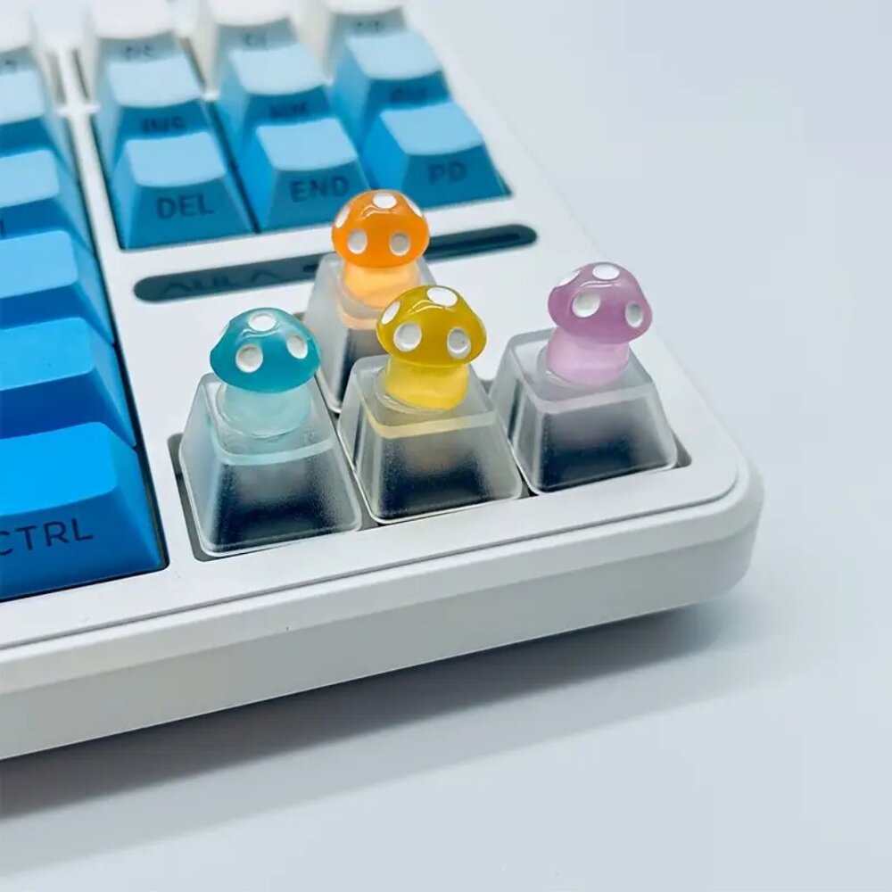 4pcs Cute Mushroom Keycaps, Mechanical Keyboard Decoration, ABS Resin, OEM